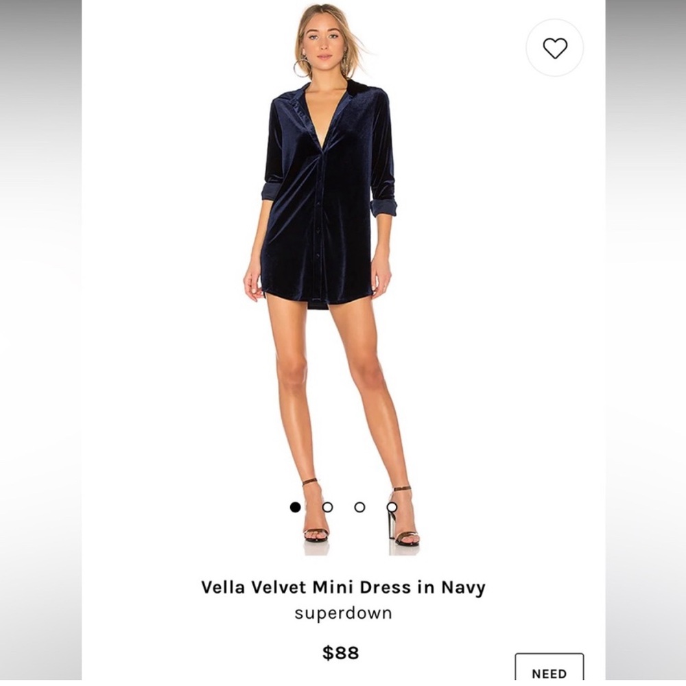 Revolve Superdown‎ Velvet Vella Shirt Dress in Navy Blue.